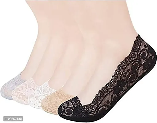 PURSUE FASHION Multicolour Ultra Thin Transparent Net Crystal Elastic Loafer Socks with Little Flowers Women/Girls PACK OF 5