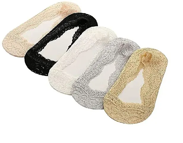 Pursue Fashion Women No-Show Net Socks (Pack Of 5) (No Showsocks-Lace-Assorted_5_Multicolored)