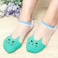 PURSUE FASHION Multicolour Transparent Net Cotton Kitty Face Loafer Socks For Women/Girls, Ankle Socks for Women, Net Socks for Women Stylish, Girls Socks | PACK OF - 2 |-thumb4
