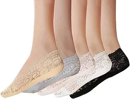 PURSUE FASHION Ultra Thin Transparent Net Crystal Elastic Loafer Socks with Little Flowers Women/Girls, Ankle Socks for Women, Net Socks for Women Stylish, Girls Socks (Pack of 4)-thumb1