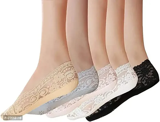 PURSUE FASHION Ultra Thin Transparent Net Crystal Elastic Loafer Socks with Little Flowers Women/Girls, Ankle Socks for Women, Net Socks for Women Stylish, Girls Socks (Pack of 4)-thumb2