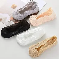 PURSUE FASHION Multicolour Ultra Thin Transparent Net Crystal Elastic Loafer Socks with Little Flowers Women/Girls PACK OF 5-thumb3