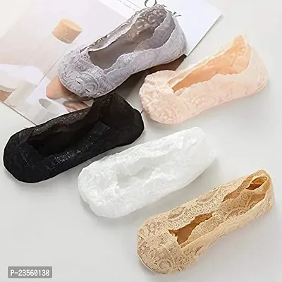 PURSUE FASHION Multicolour Ultra Thin Transparent Net Crystal Elastic Loafer Socks with Little Flowers Women/Girls PACK OF 5-thumb4