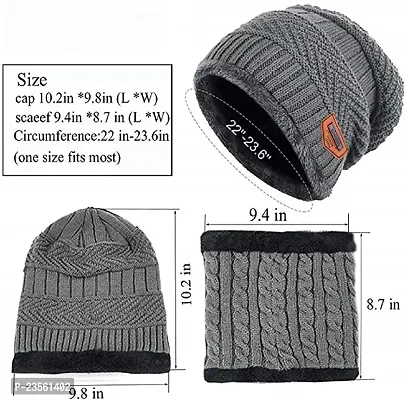 PURSUE FASHION Ultra Soft Unisex Woolen Beanie Cap Plus Muffler Scarf Set for Men Women Girl Boy, Neck Warmer for Men, Beanie Cap for Men and Women, Warm, Snow Proof (Light Grey)-thumb4