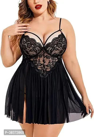 Women's Net Plus Size Babydoll Nightwear Set-thumb0