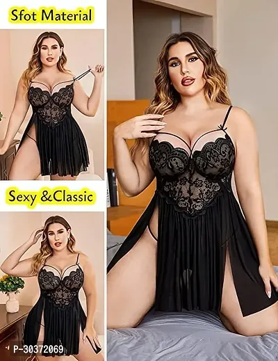 Women's Net Plus Size Babydoll Nightwear Set-thumb3