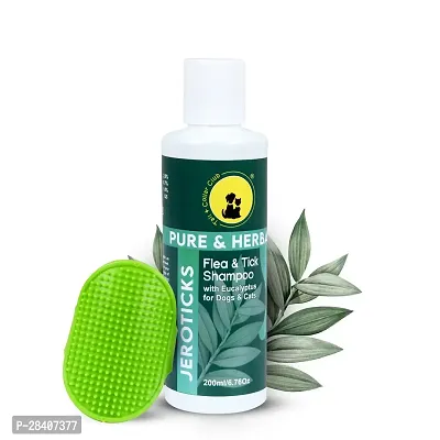 Tail  Collar Club Herbal Shampoo for Dogs Flea and Ticks with Eucalyptus Oil and Aloe Tick Shampoo for All Breeds with Comb Labrador Persian Cat German Shepherd - Jeroticks Shampoo  Brush - 200ml-thumb0