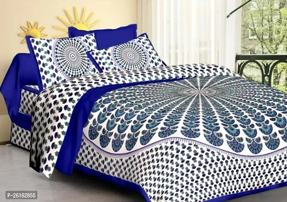 Attractive Cotton Double Designer Flat Bedsheet With 2 Pillow Cover-thumb0