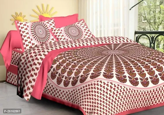 Attractive Cotton Double Designer Flat Bedsheet With 2 Pillow Cover-thumb0