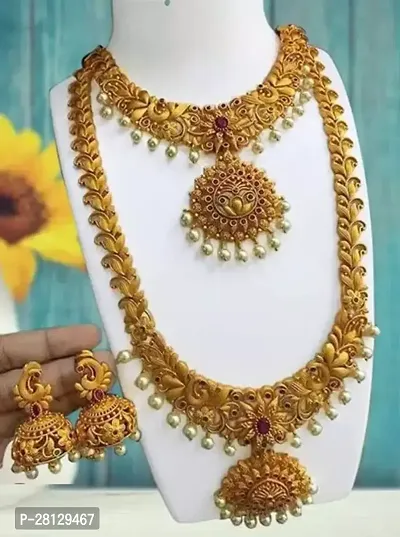 Stylish Golden Brass Pearl Jewellery Set For Women-thumb0