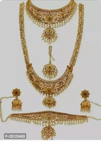 Stylish Golden Brass Beads Jewellery Set For Women-thumb0