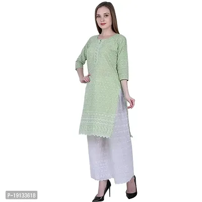 Patson Women Chikankari Straight Kurti (Medium, Green)-thumb2