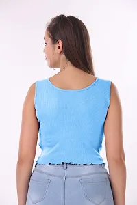 Patson Women Sleeveless U Neck Top (X-Small, Blue)-thumb1