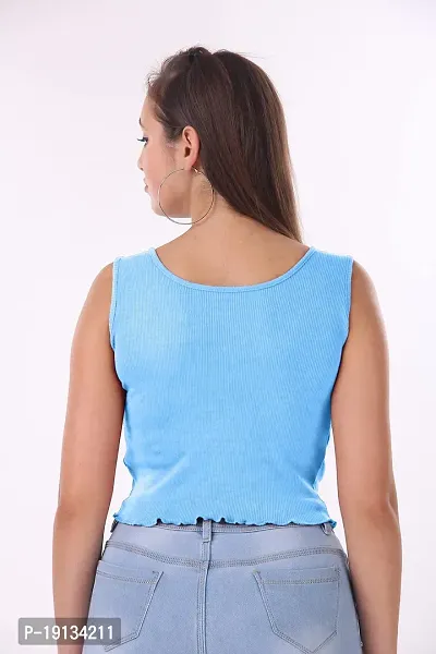 Patson Women Sleeveless U Neck Top (X-Small, Blue)-thumb2