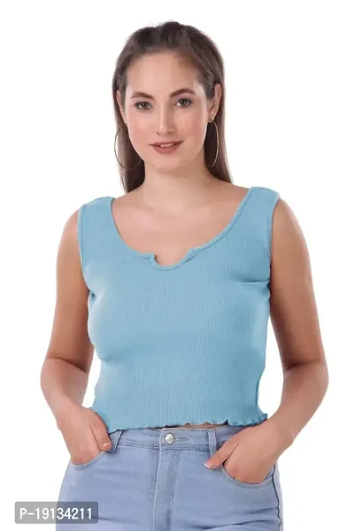 Patson Women Sleeveless U Neck Top (X-Small, Blue)