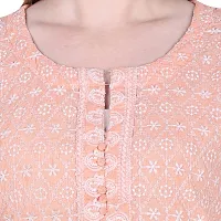 Patson Women Chikankari Straight Kurti (Large, Peach)-thumb4