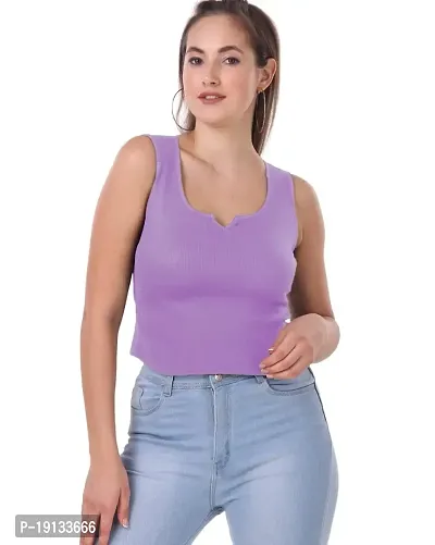 Patson Women Trendy Crop Top (Small, Lavender)-thumb0