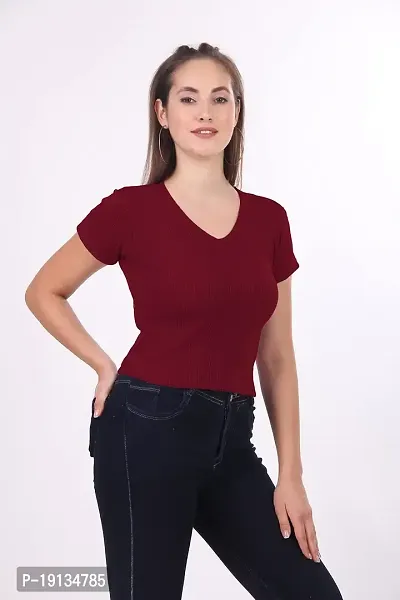 Patson Women V Neck Strachable Cotton Top (Medium, Maroon)-thumb4