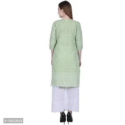 Patson Women Chikankari Straight Kurti (Medium, Green)-thumb3