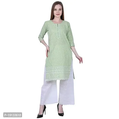 Patson Women Chikankari Straight Kurti (Medium, Green)