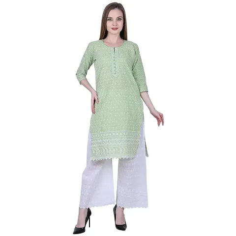 Patson Women Chikankari Straight Kurti (Medium, Green)