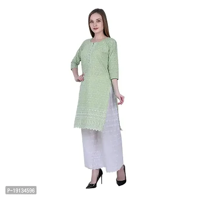 Patson Chikankari Kurti Palazzo Set (X-Large, Mint Green)