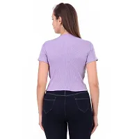 Patson Women V Neck Strachable Cotton Top (Medium, Lavender)-thumb1