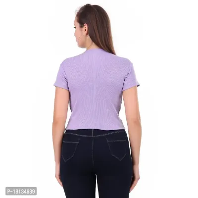 Patson Women V Neck Strachable Cotton Top (Medium, Lavender)-thumb2
