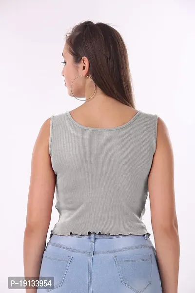 Patson Women Sleeveless U Neck Top (Large, Grey)-thumb2