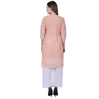 Patson Women Chikankari Straight Kurti (Large, Peach)-thumb2