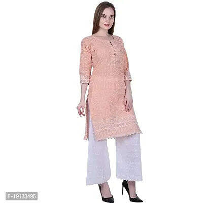 Patson Women Chikankari Straight Kurti (Large, Peach)-thumb0