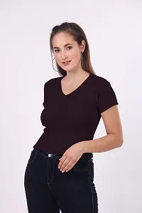 Patson Women V Neck Strachable Cotton Top (Medium, Coffee)-thumb4