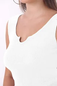 Patson Women Sleeveless U Neck Top (Medium, White)-thumb2