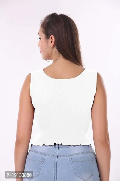 Patson Women Sleeveless U Neck Top (Medium, White)-thumb2