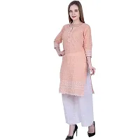 Patson Women Chikankari Straight Kurti (Large, Peach)-thumb3