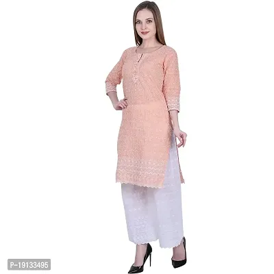 Patson Women Chikankari Straight Kurti (Large, Peach)-thumb4