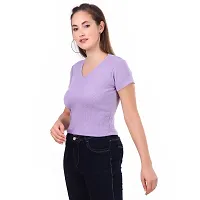 Patson Women V Neck Strachable Cotton Top (Medium, Lavender)-thumb3