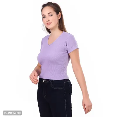 Patson Women V Neck Strachable Cotton Top (Medium, Lavender)-thumb4