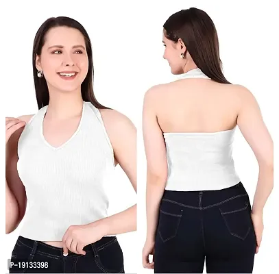 Patson Women Stylish Backless Top (Medium, White)