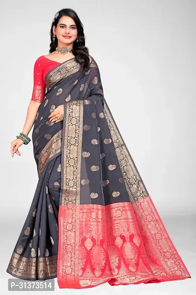 Stylish Black Jacquard Saree With Blouse Piece For Women