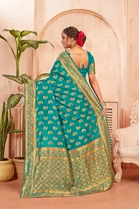 Stylish Teal Jacquard Saree With Blouse Piece For Women-thumb1