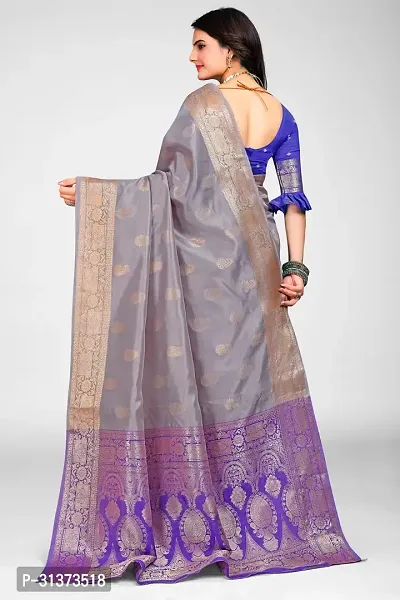 Stylish Grey Jacquard Saree With Blouse Piece For Women-thumb2