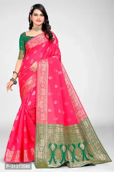 Stylish Pink Jacquard Saree With Blouse Piece For Women