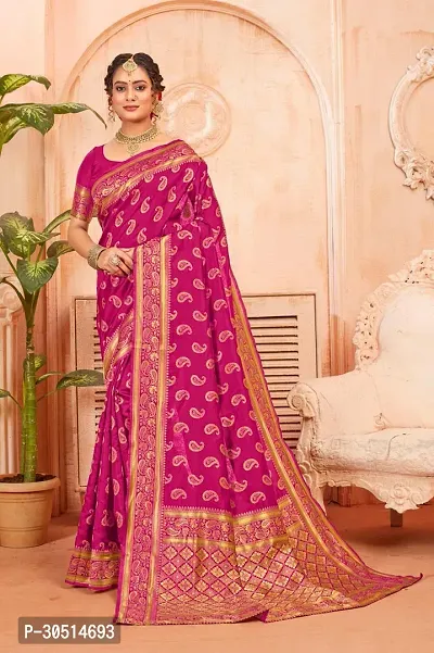 Stylish Pink Jacquard Saree With Blouse Piece For Women