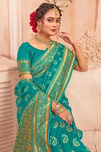 Stylish Teal Jacquard Saree With Blouse Piece For Women-thumb2