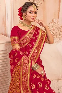 Stylish Red Jacquard Saree With Blouse Piece For Women-thumb2