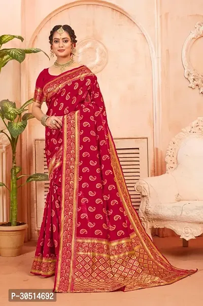 Stylish Red Jacquard Saree With Blouse Piece For Women