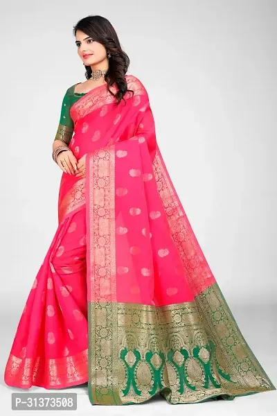 Stylish Pink Jacquard Saree With Blouse Piece For Women-thumb4