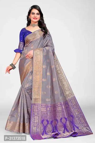 Stylish Grey Jacquard Saree With Blouse Piece For Women