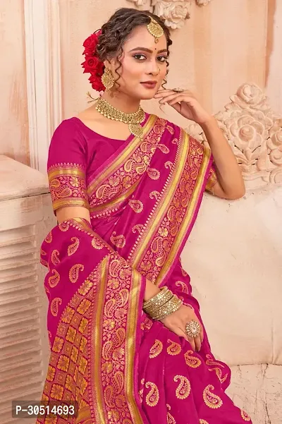 Stylish Pink Jacquard Saree With Blouse Piece For Women-thumb3